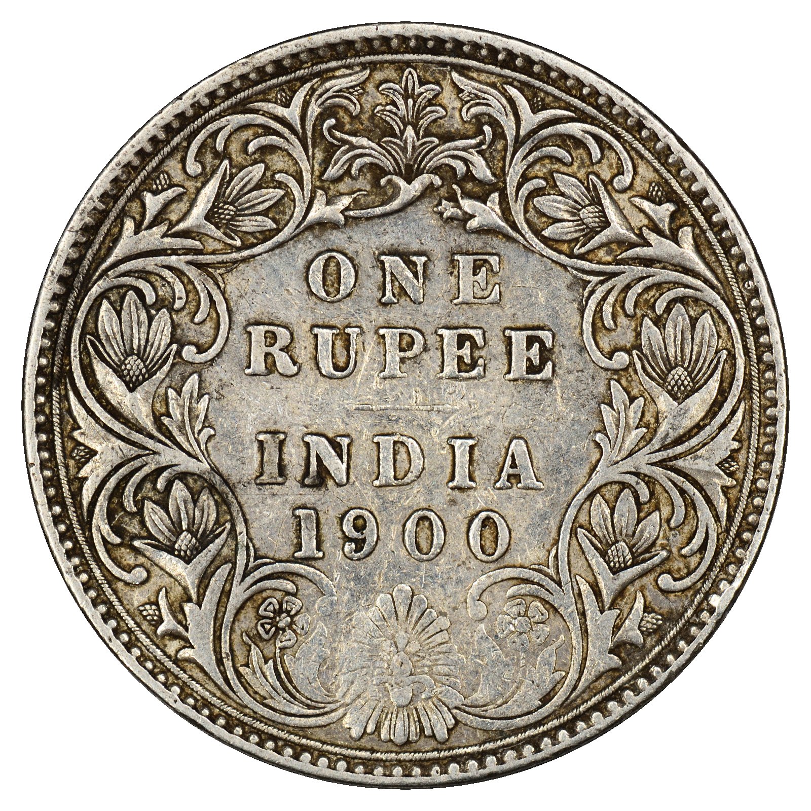 Reverse — wreath, star, ONE RUPEE INDIA